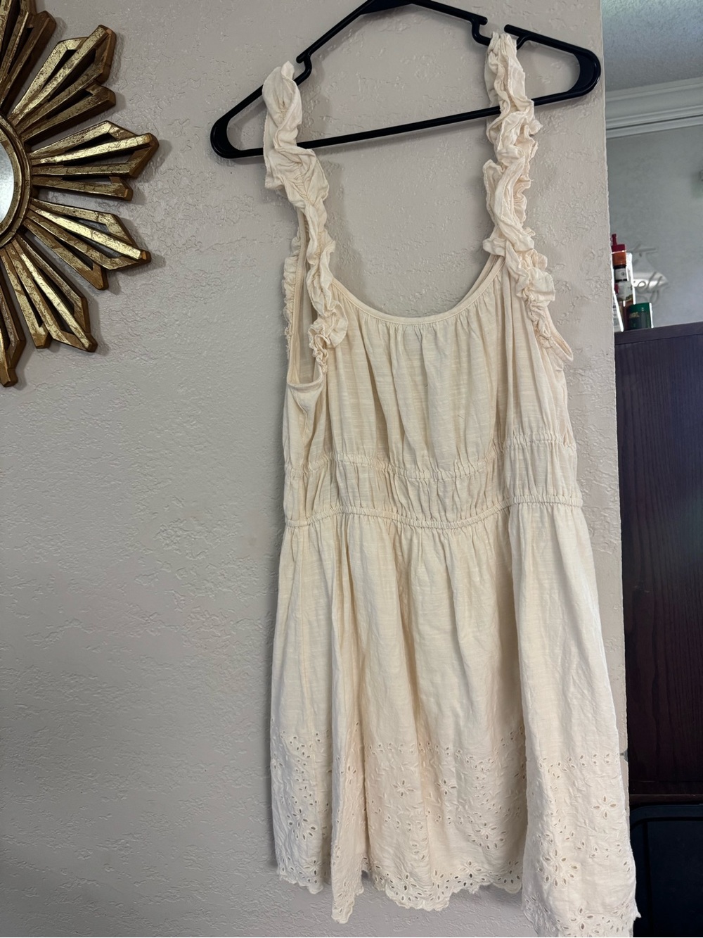 Old Navy Cream Ruffled Strap Eyelet Mini Dress